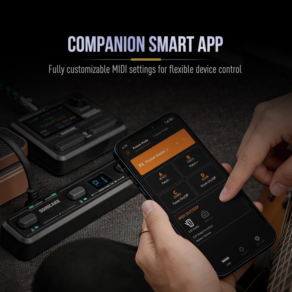 Sonicake Pocket Control Wireless MIDI Controller - 4 Programmable Footswitches