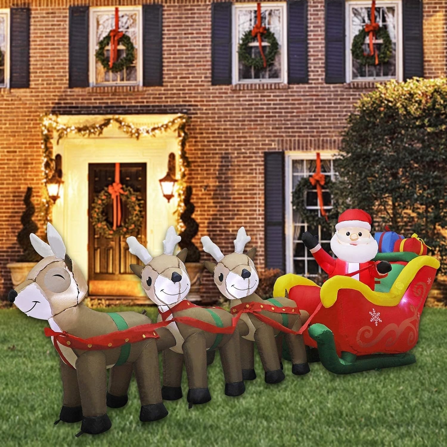 Spectacular 9.5 FT Inflatable Santa Claus with Sleigh & Reindeer - Outdoor Decor