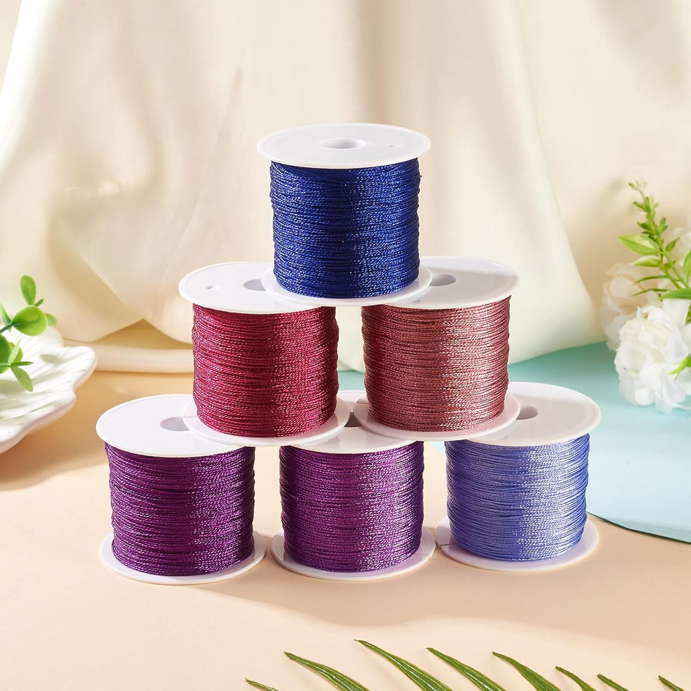 328 Yards 6 Rolls Polyester Braided Metallic Thread Jewelry Beading Thread Thin