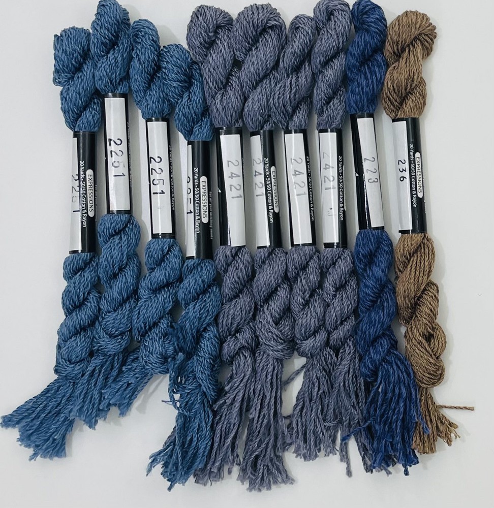 Threadworx retired Expressions 20yd cotton blend needlepoint thread blues & grey