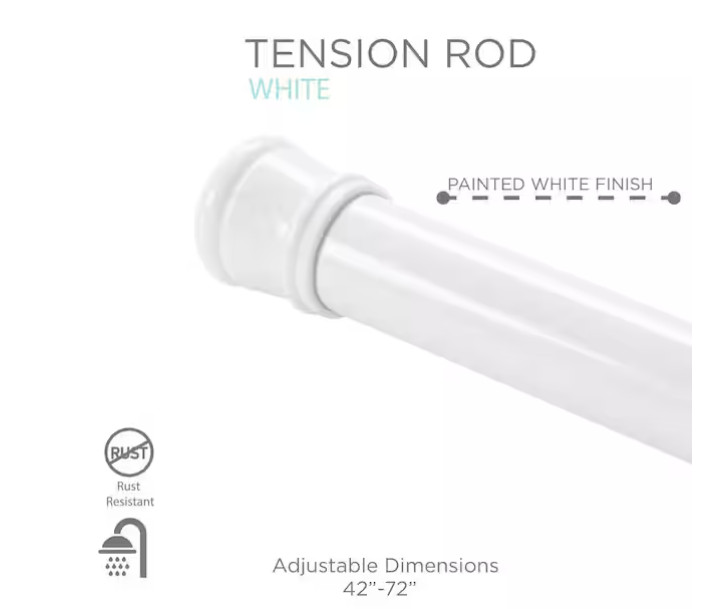 Tension Shower Rod in White 72in