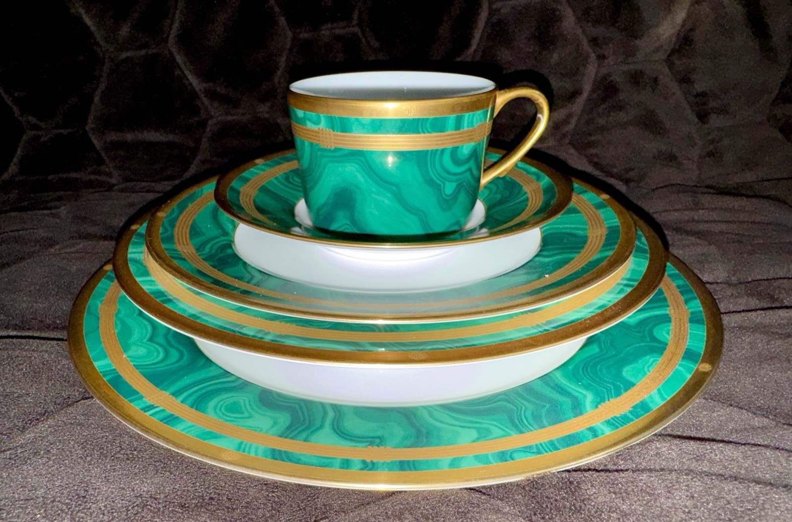 CHRISTIAN DIOR GAUDRON MALACHITE 5 Piece -Place Setting Plate Bowl Cup VINTAGE