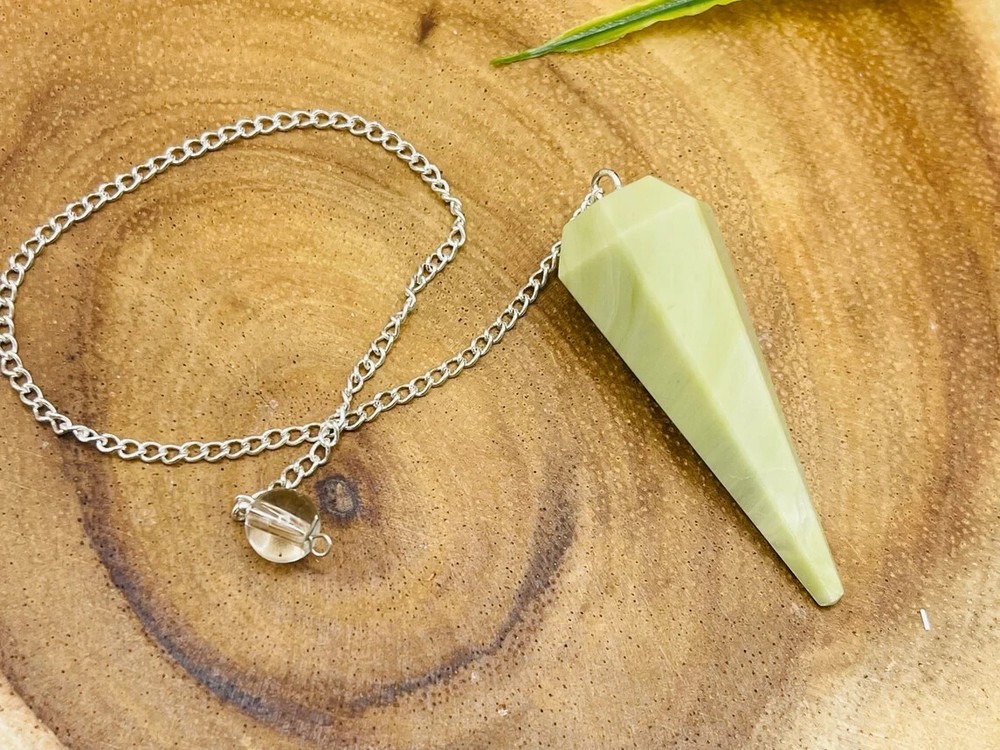 Serpentine Crystal Pendulum With Silver Plated Chain, Serpentine Point Pendulum