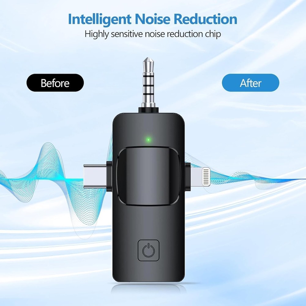 Wireless Lavalier Microphone for iPhone & Android & iPad & Camera - 2 Pack 3 in