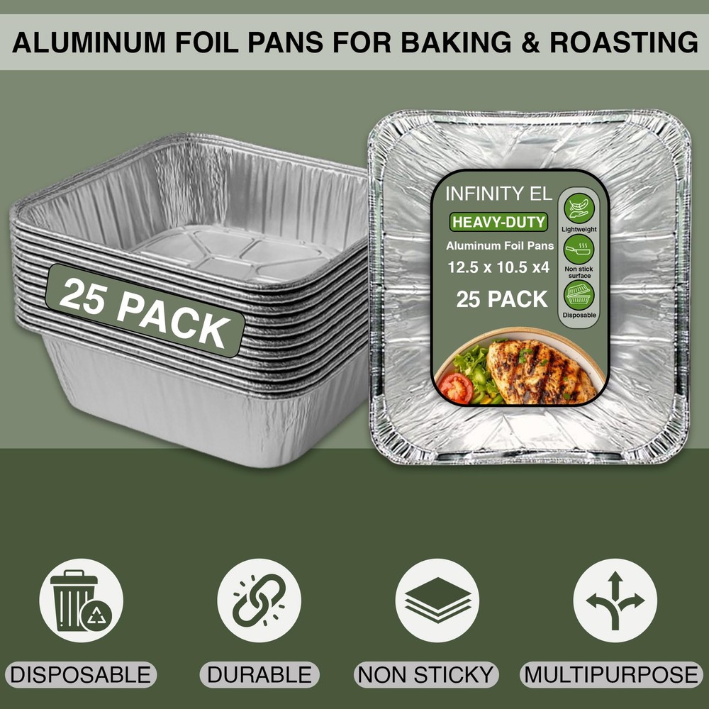 INFINITY EL Disposable Aluminum Foil (Half Pan Extra-Deep/20 Pack), Silver