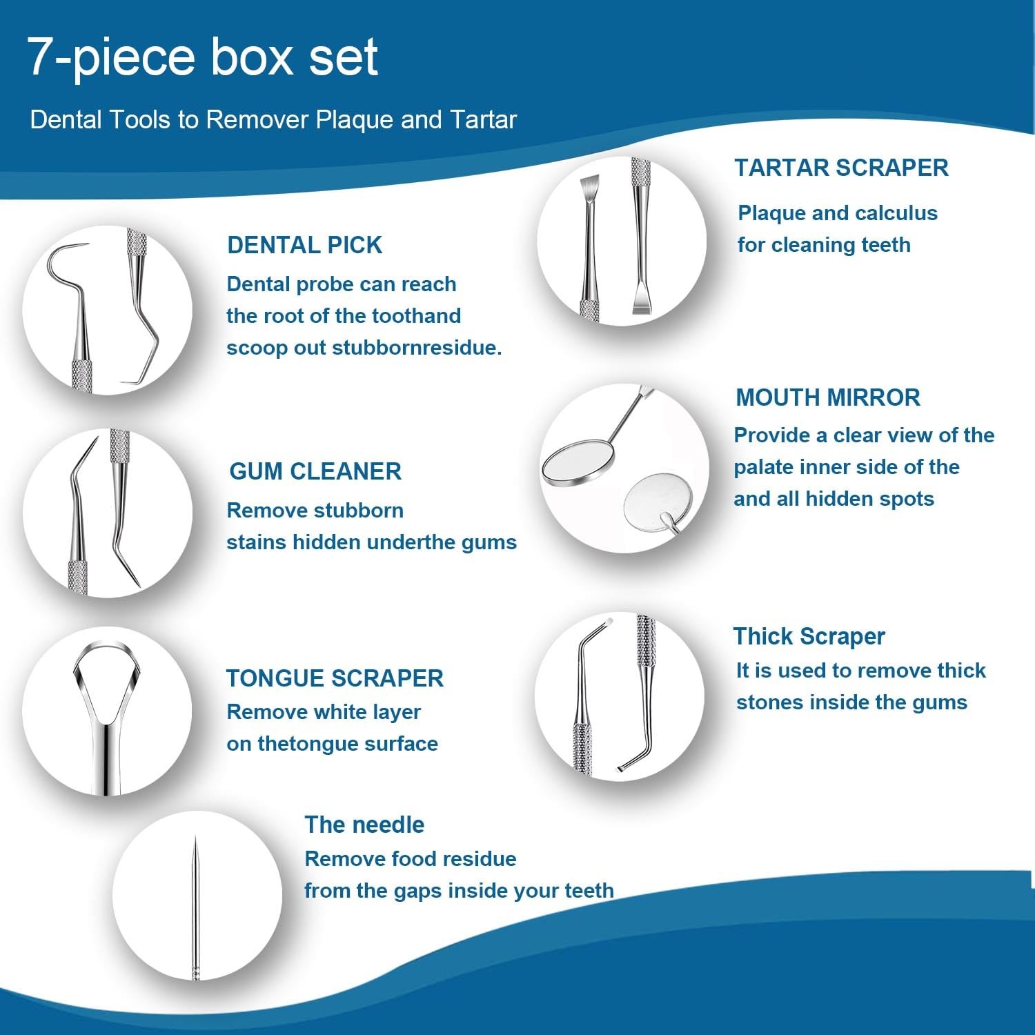 7-Pack Dental Teeth Cleaning Hygiene Kit w/Tooth Scraper Plaque Tartar Remover