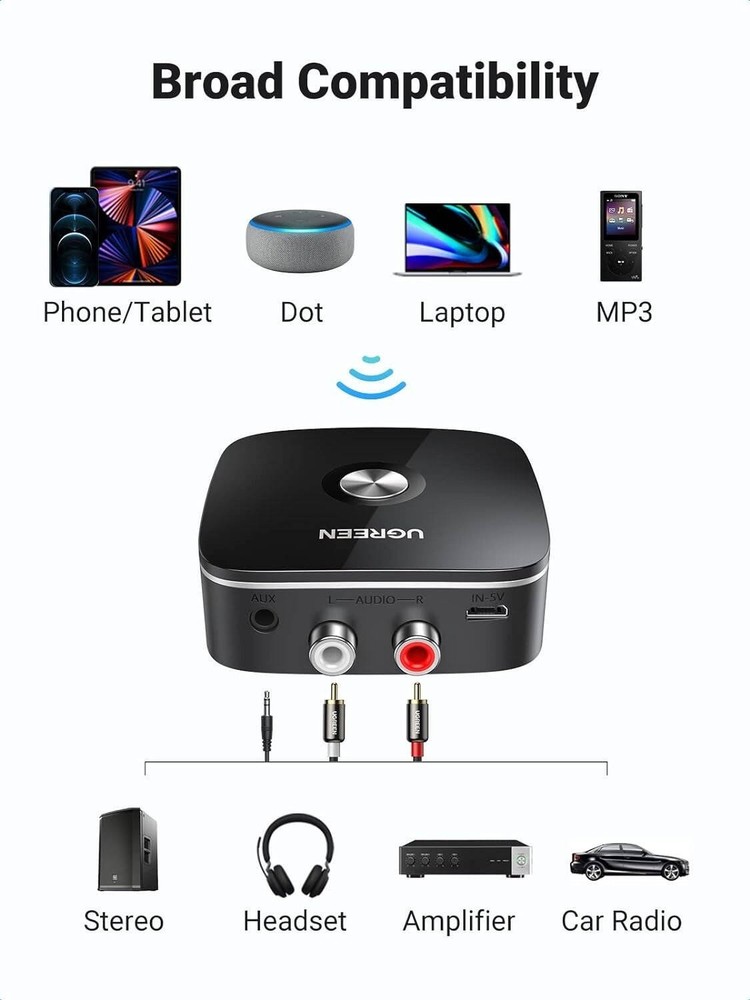Bluetooth Audio Receiver With 3.5mm & 2 RCA Adapter (Black) (CM123)