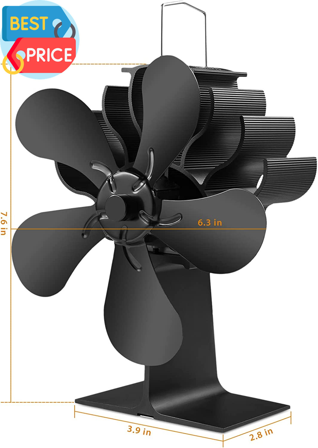 Wood Stove Fan 5 Blades, Heat Powered Fireplace Fans for Wood/Log Burner Stove,