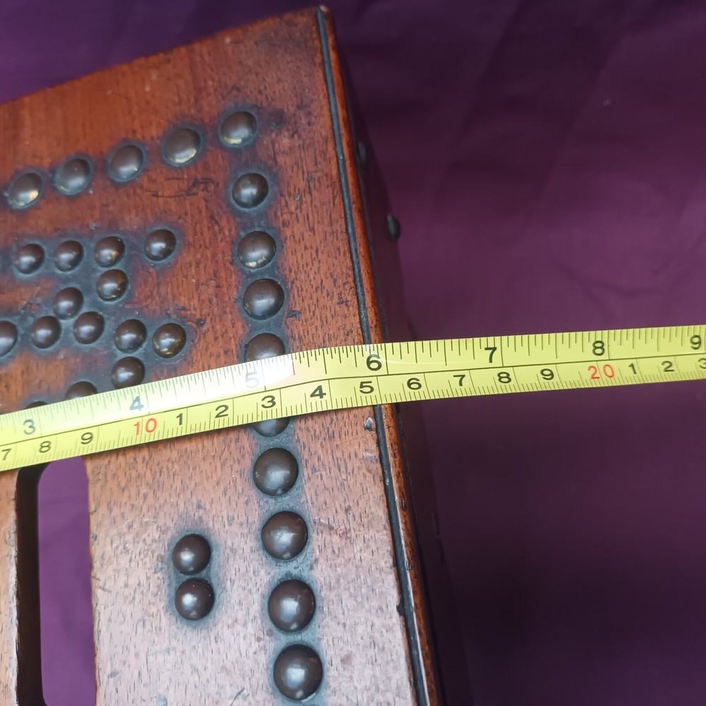 Small Antique Treen Studded Cracket style Stool marked 'E W'
