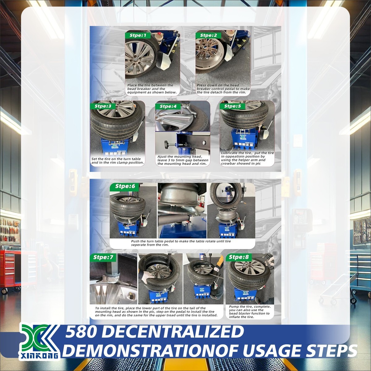 XK 580 690 Tire Changer Wheel Balancer Machine Combo Tire with Hood Cover 2.0 HP