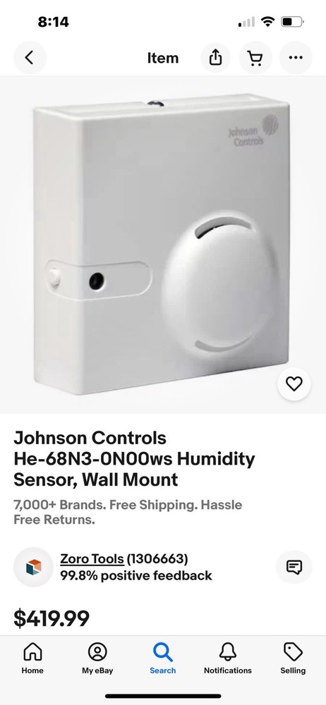 Johnson Controls HE-68N3-0N00WS Wall Mount Temperature Sensor ( NOS )