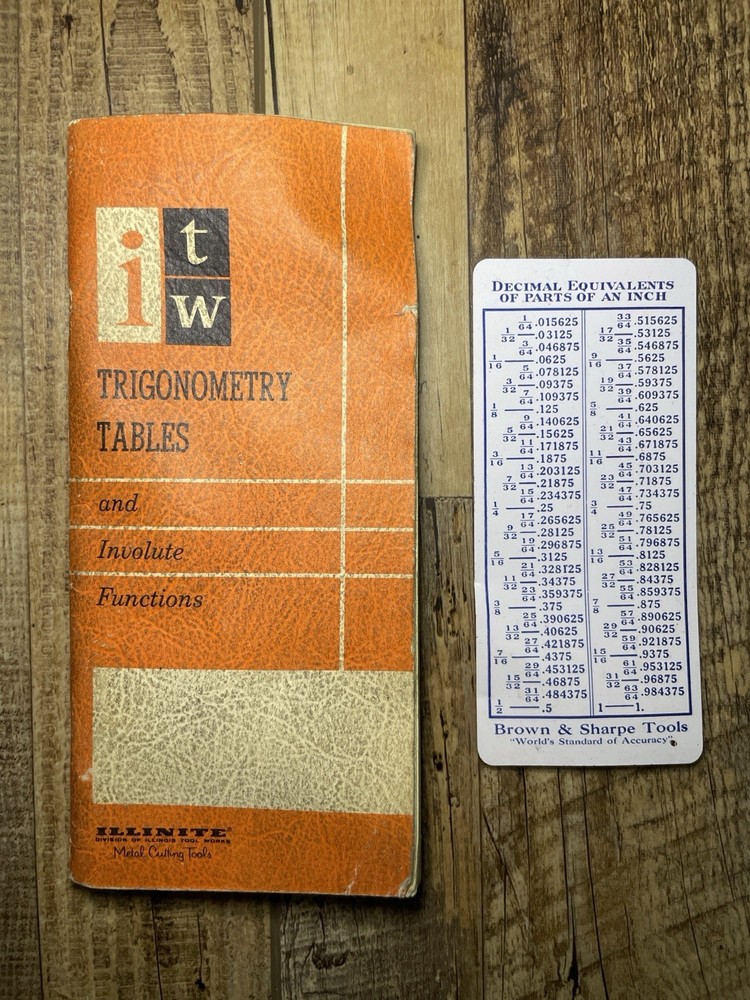 ITW 1958 Trigonometry Tables + Brown & Sharpe Decimal Chart Card