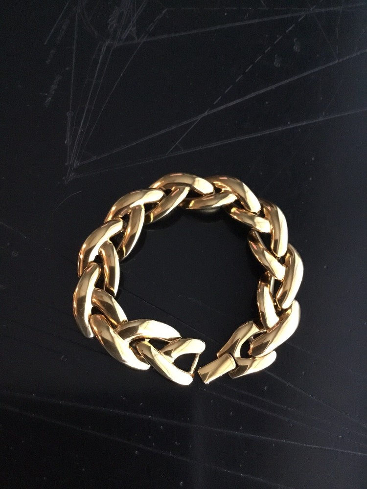Gold Tone Link Bracelet With Fold Over Clasp EUC