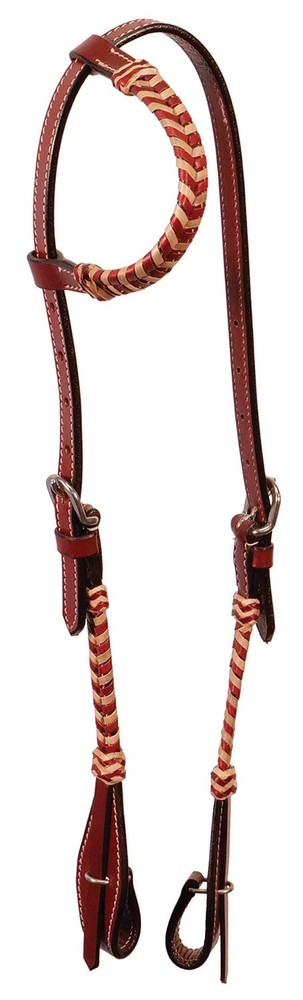 Brn Rawhide Laced One Ear Headstall, Full, Chestnut