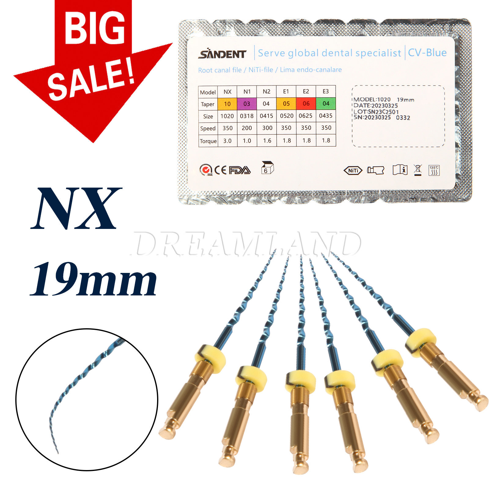 6pcs Dental Endo Files Canal Root Pre-shaper NiTi Rotary Engine Use USA NX