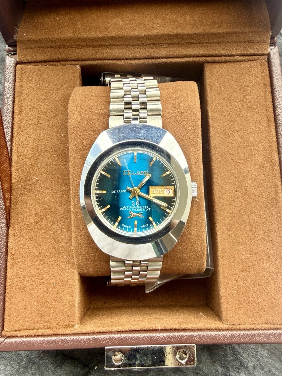 Vintage ELAMI De Luxe 36 automatic Swiss Mens Watch Rare