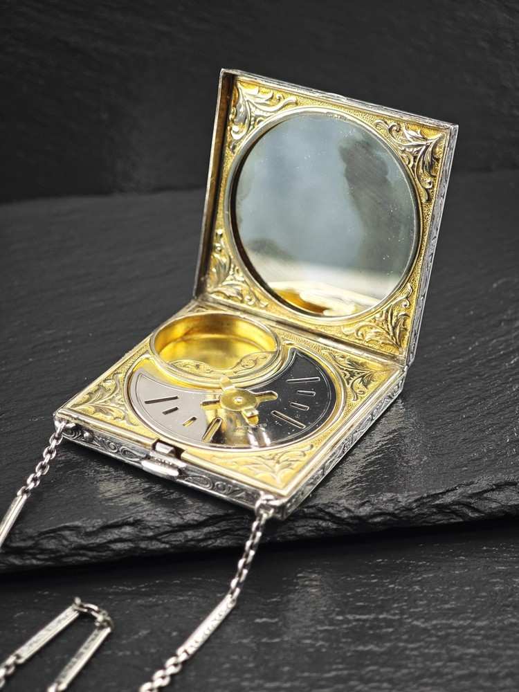 Antique Enamel Vanity Sterling Silver Compact