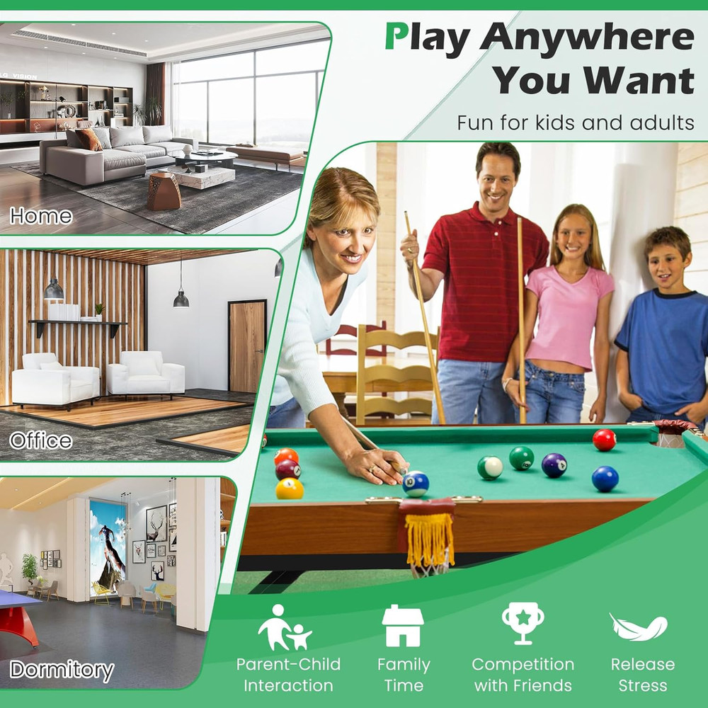 GYMAX Pool Table, 48’’ Foldable Billiard Tables with Balls, 2 Cue Sticks, Chalks