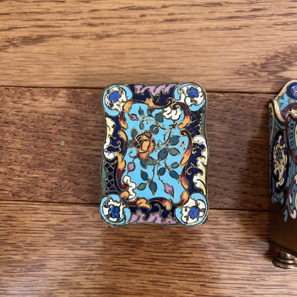 French Champleve Enamel Bronze Three Piece set