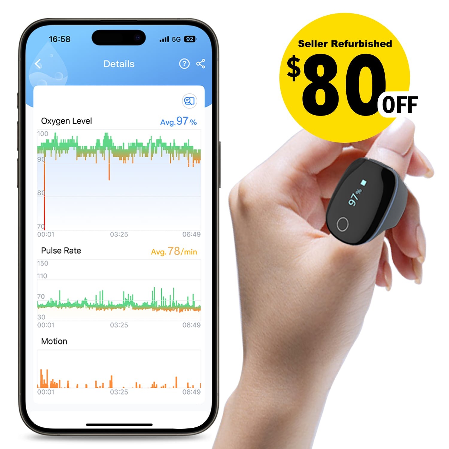 Wellue O2Ring Oxygen Monitor with Vibration Reminder Bluetooth O2 Pulse Oximeter