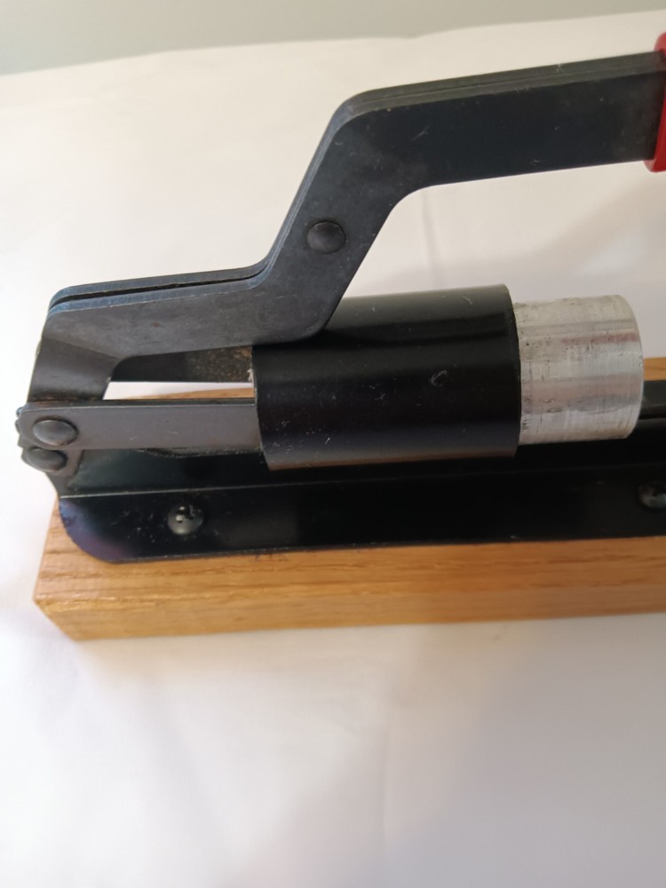 Vintage Adjustable Nutcracker Mounted on Wooden Block – Red Handle – 8” x 2½”
