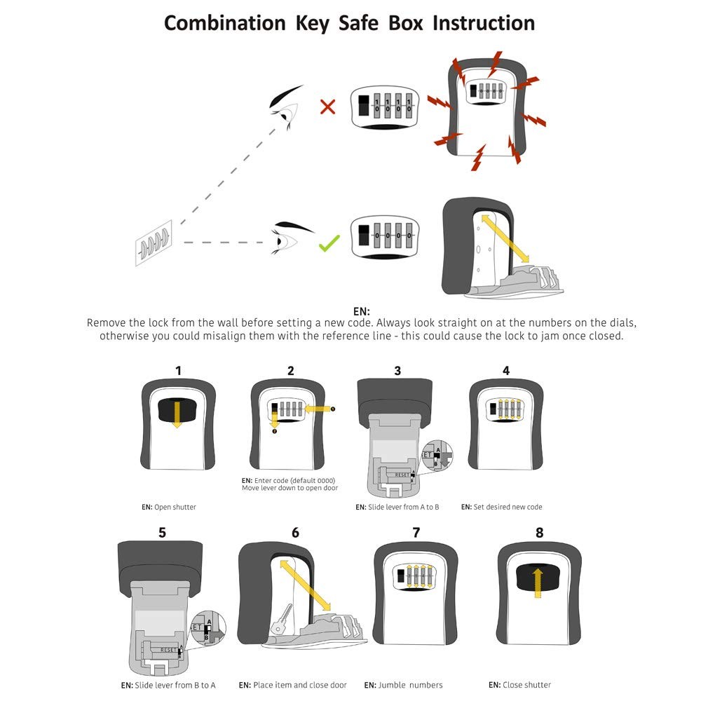 Key Lock Box, Combination Lock box with Code for House Key Storage, Combo Doo...