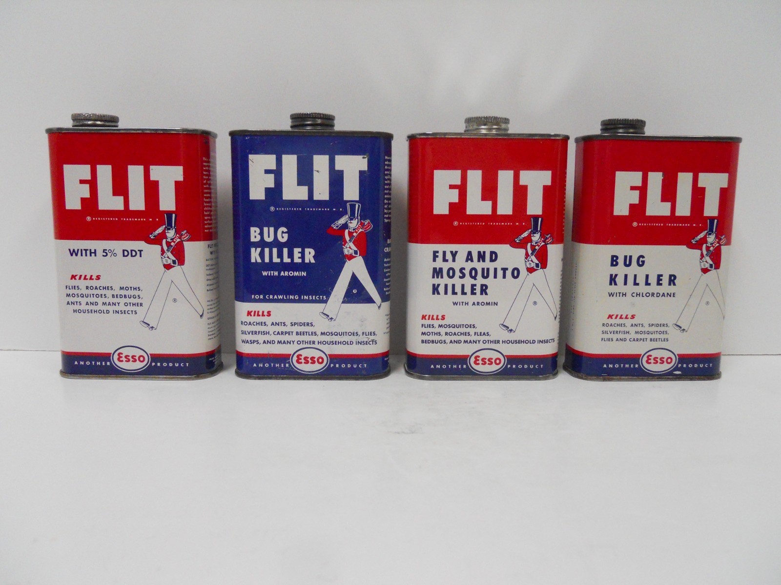 Vintage Set of (4) Different ESSO FLIT  1 Pint Cans  Empty and for Display Only