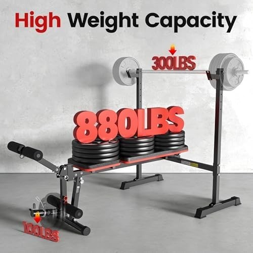 Adjustable Weight Bench Set With Removable Rowing Leg Catch, 880LBS Foldable ...