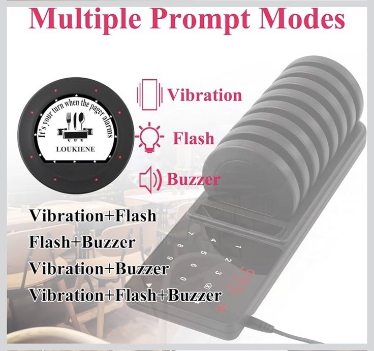 Restaurant Pager System, 10 Coaster Pagers, Wireless Beepers with Vibrate Fla...