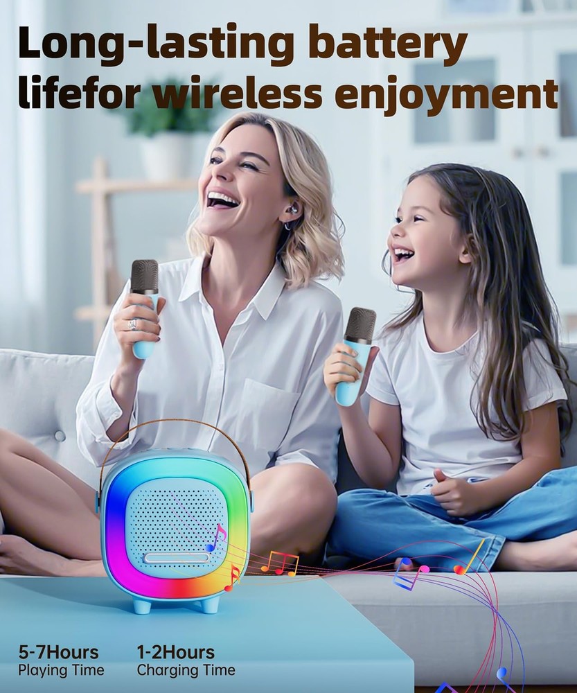 Mini Karaoke Machine Speaker for Adults, Portable Bluetooth with 2 Wireless M...