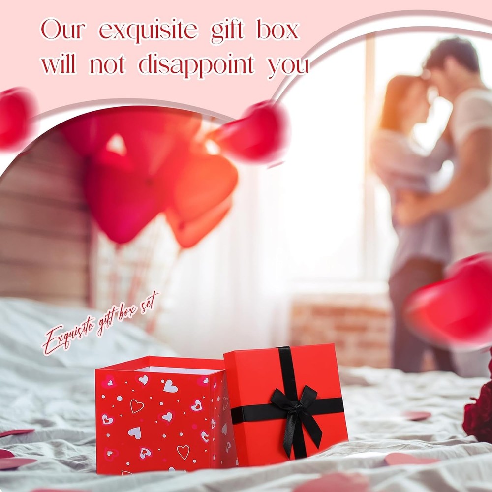 Epakh 4 Pcs Valentine's Day Nesting Gift Boxes with Lids Black Red Hearts Stacki