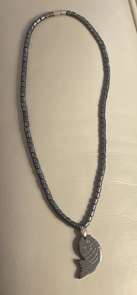 Hematite Fish Pendant 17" Necklace