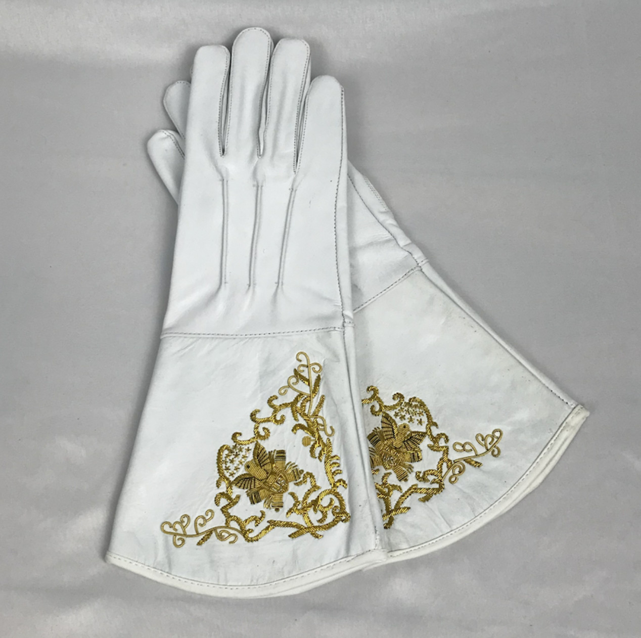 White Embroidered Artillery Gauntlets - Size Medium