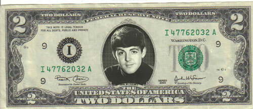 Beatles Paul McCartney $2 Dollar Bill Mint! Rare! $1