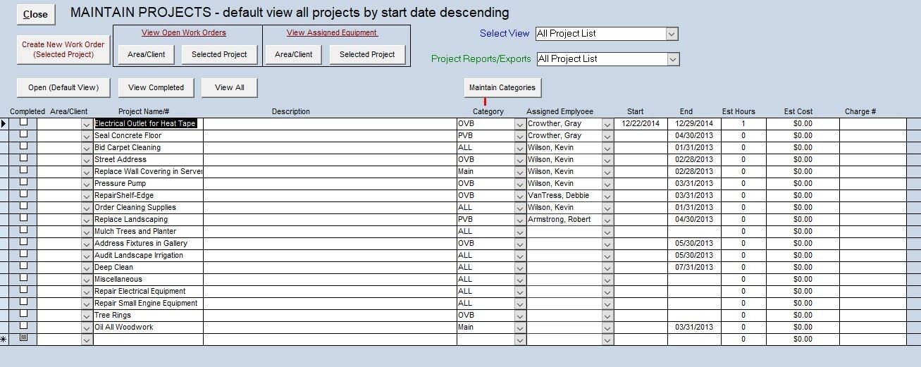 ZUD, MS Access CMMS app for Maintaining Equip, Inventory ,PM/Repair Work Orders