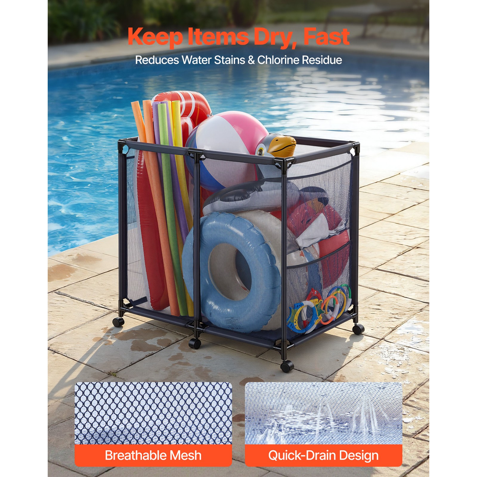 Uimoso Rolling Pool Toy Storage Bin Organizer with Frame 36.8 x 24 x 35.6 in