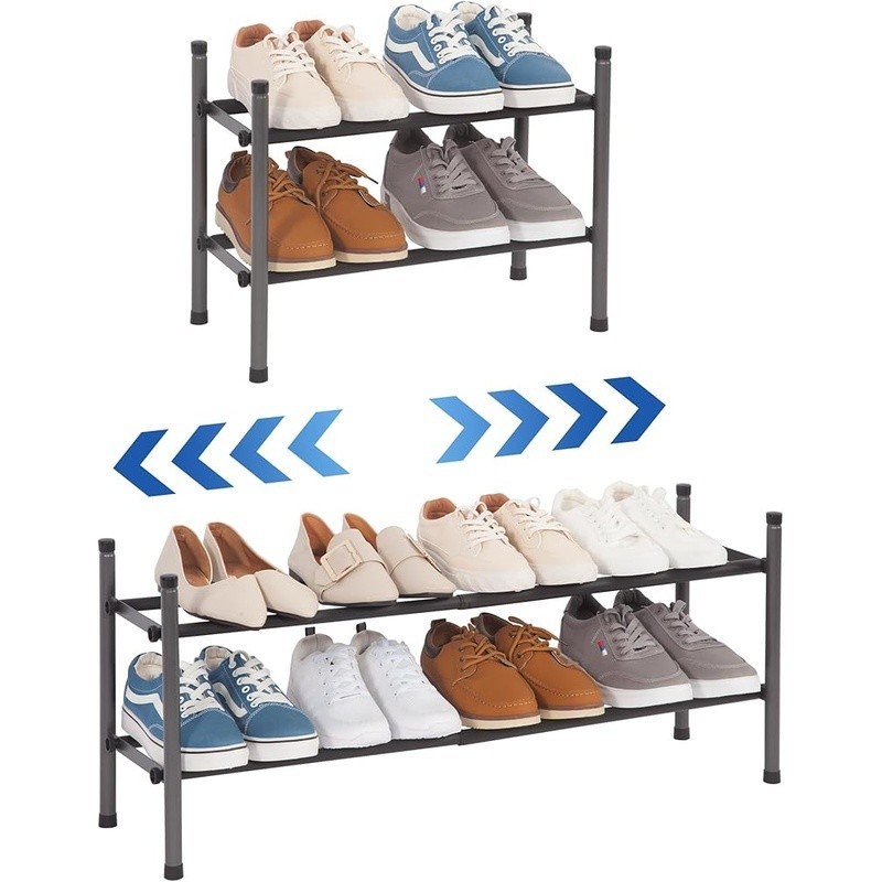 Expandable Stackable Metal Shoe Rack 2 Tier Adjustable Durable Storage Solution