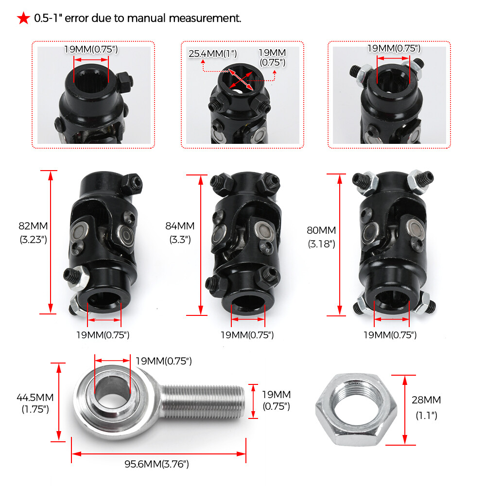 Steering Box Black U Joint 36" Steel Steering Shaft + 3/4" Support Bearing GM