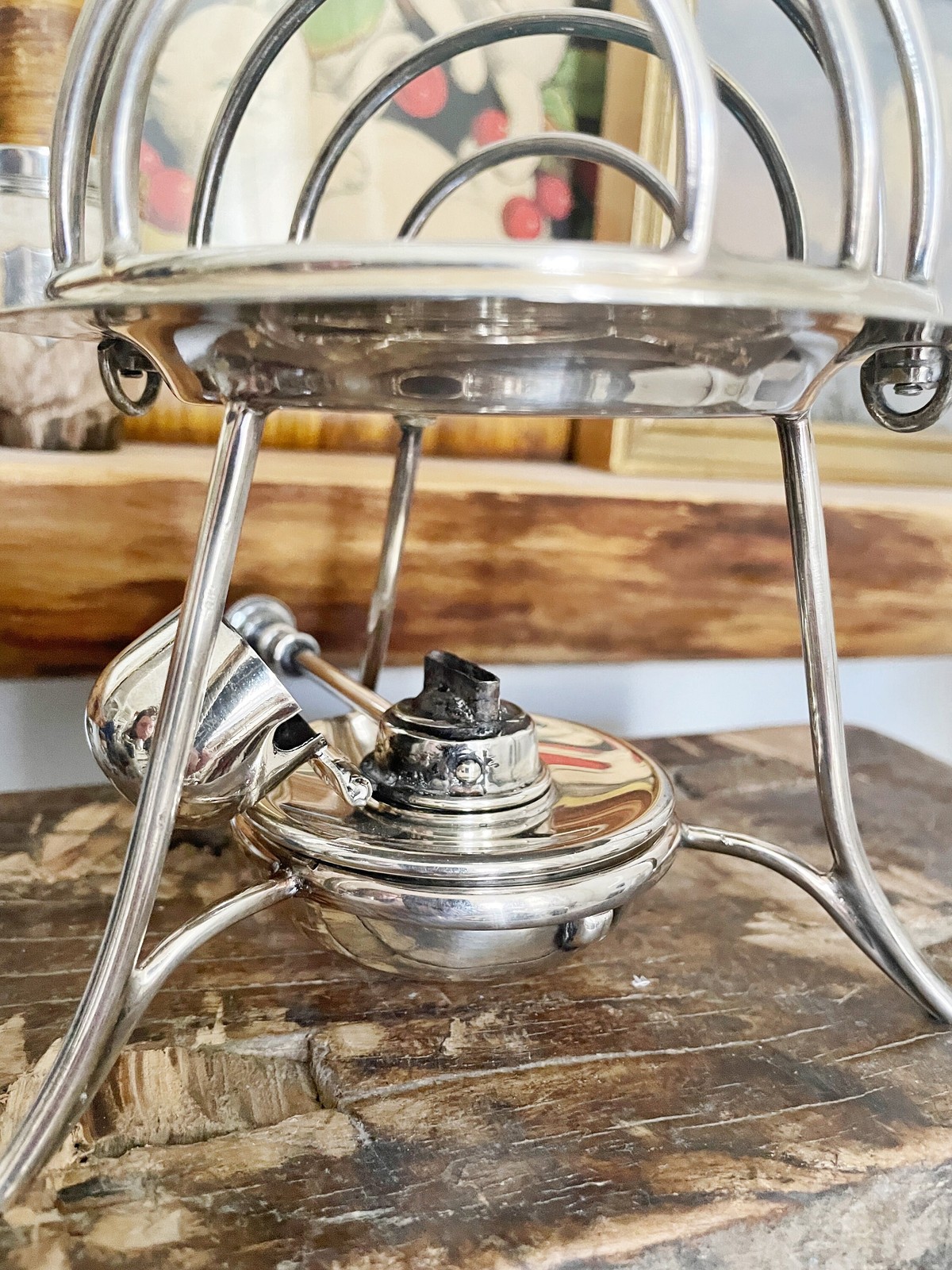 Antique Asprey & Co Silver Toast Rack with Oil Burner