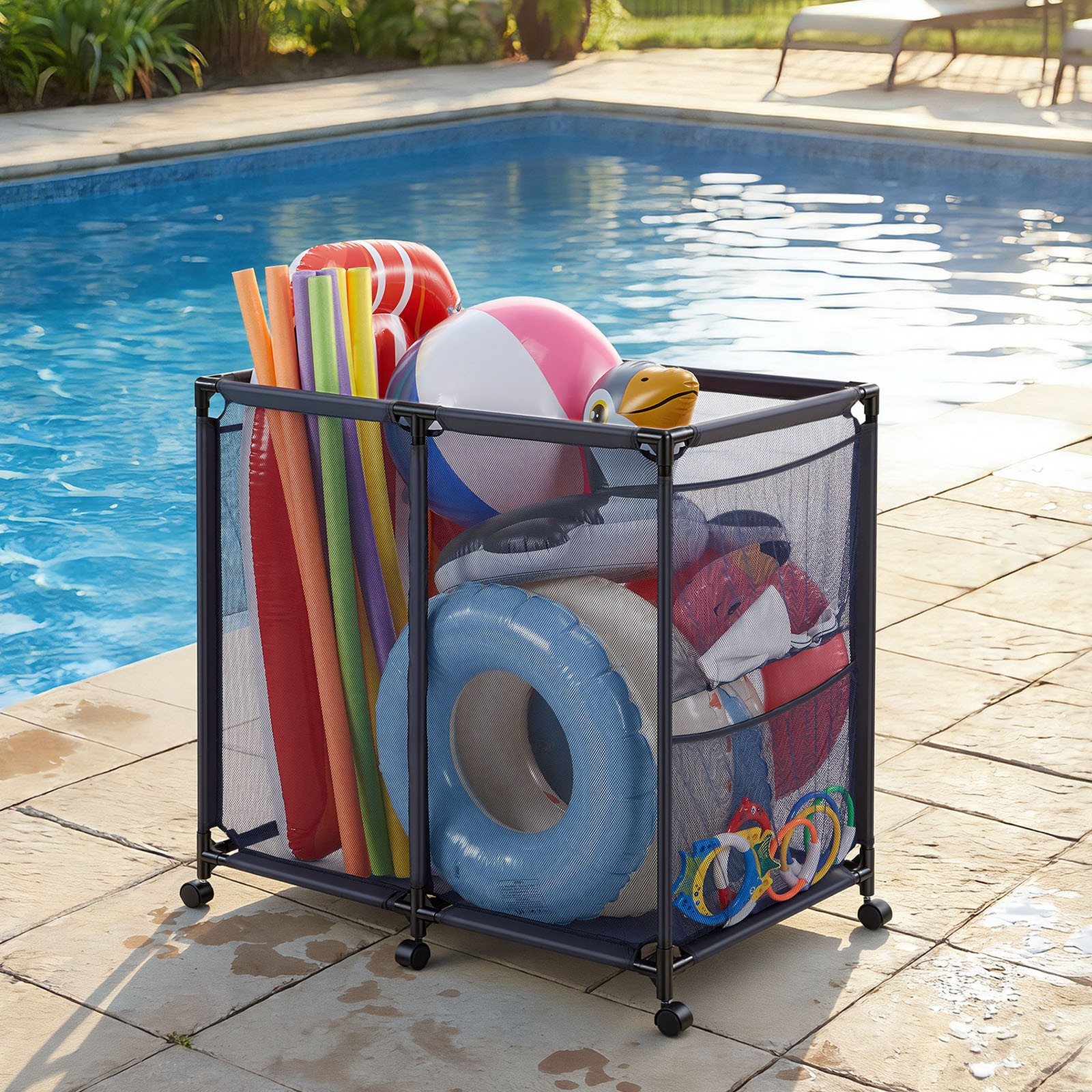 Uimoso Rolling Pool Toy Storage Bin Organizer with Frame 36.8 x 24 x 35.6 in