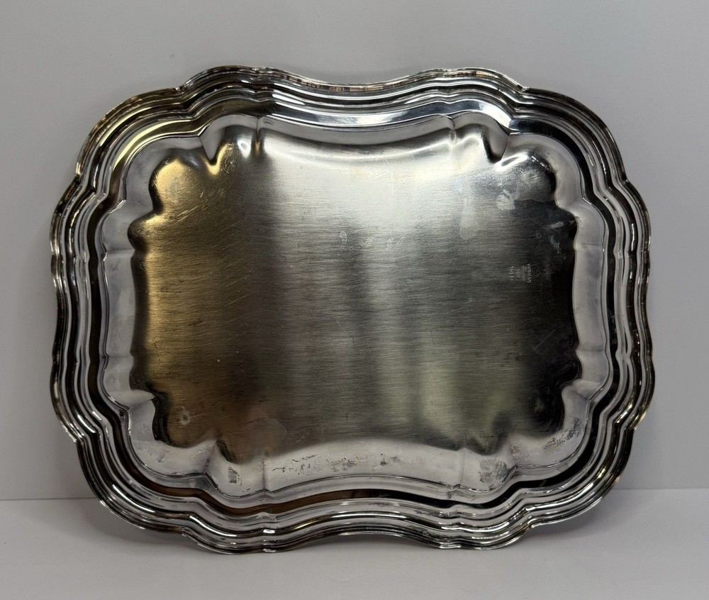 silver plated serving dish w/ lid curved edges and ornate handle Gorham Heritage