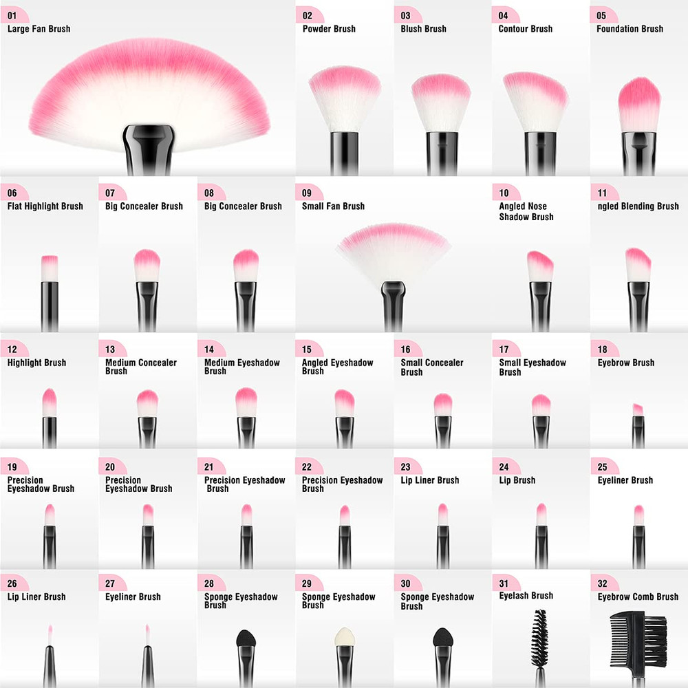 Makeup Brushes, 32Pcs Makeup Brush Set Professional Soft Synthetic Foundation P