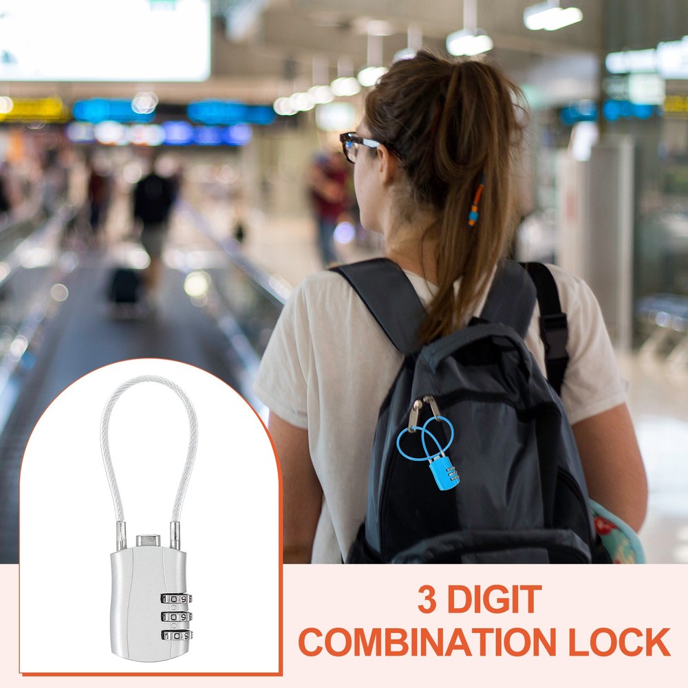 2 Pcs 3 Digit Luggage Cable Combination Lock with 5" Long Cable, Silver