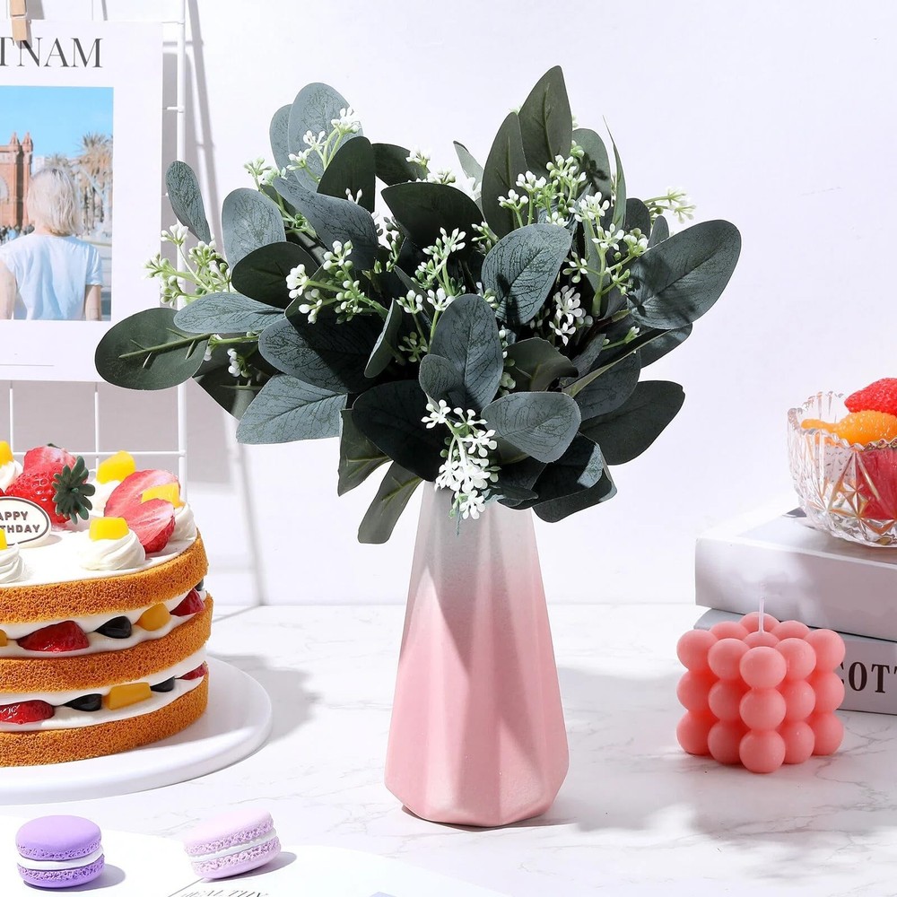 Janinka 100 Pcs Artificial Greenery Eucalyptus Stem Artificial Mixed Eucalypt...