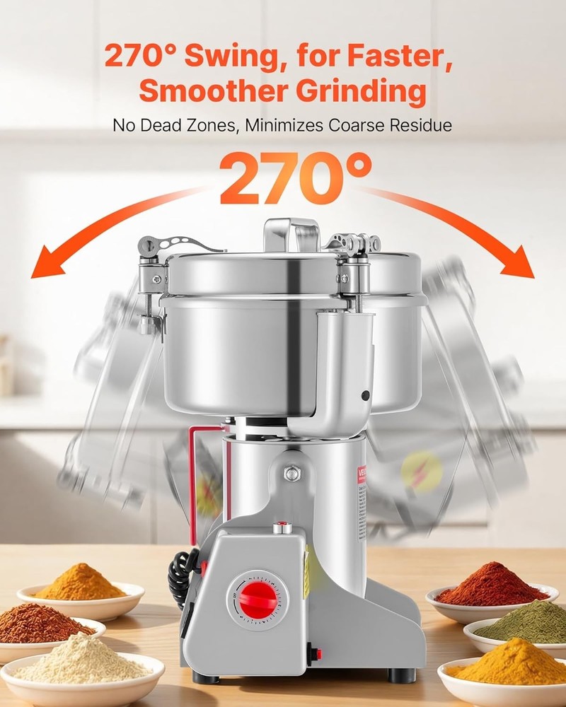 Efficient Electric Grain Mill Grinder 2500g with Safety Features & Swing Design