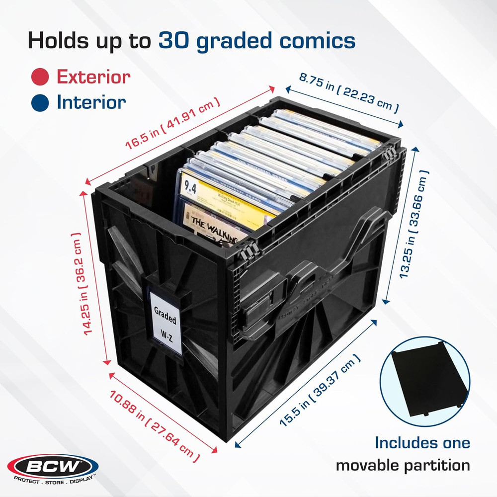 Stackable Black Comic Book Bin - Holds 30 Graded Comics, Perfect Storage!