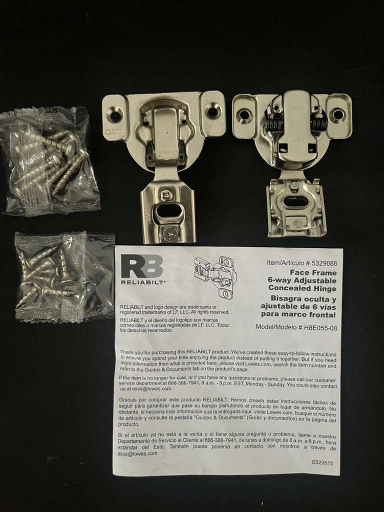 Reliabilt Face Frame 6-Way Adjustable Concealed 105° Cabinet Hinge Silver 8PACK