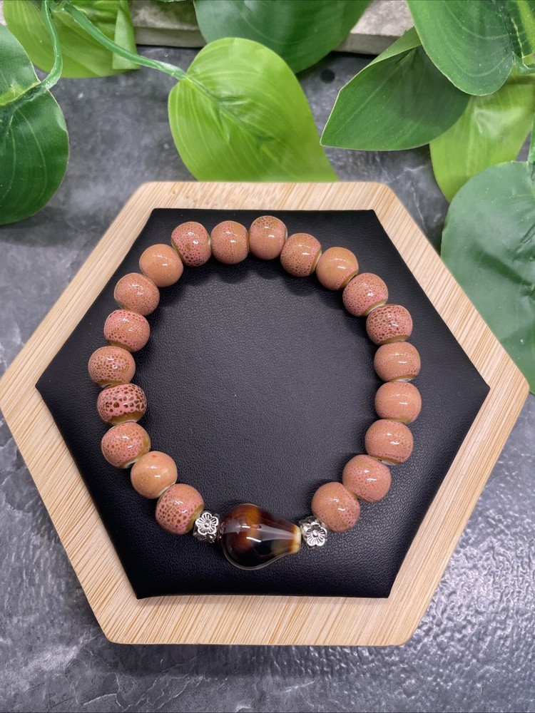 Handmade Ceramic Bead Beaded Stackable 6.5” Plus Stretch Bracelet New B203