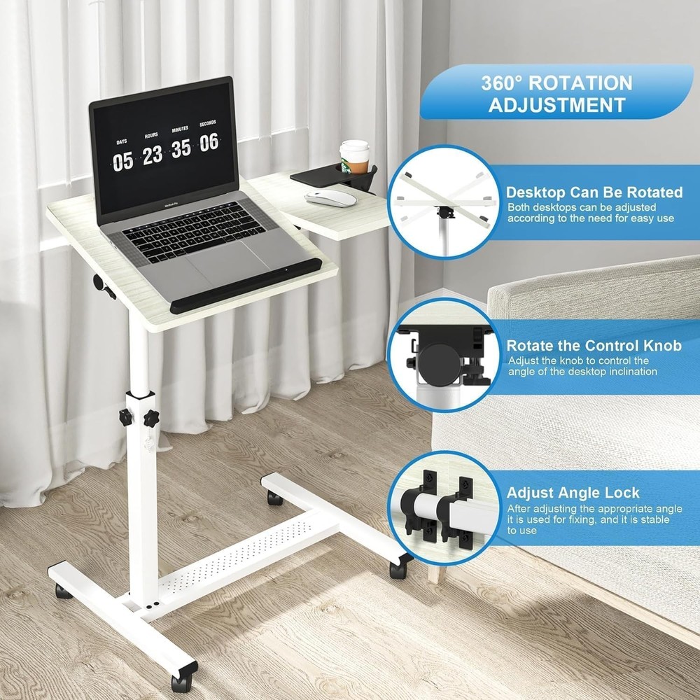 Height Adjustable Rolling Laptop Stand, Overbed Table with 2 Tilting Desktops...