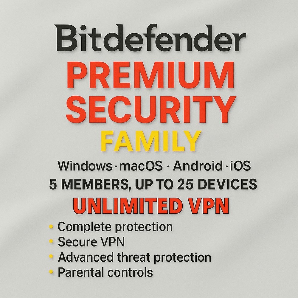 Bitdefender Premium Security - 1 Year 5 Users 25 Devices UNLIMITED VPN Traffic
